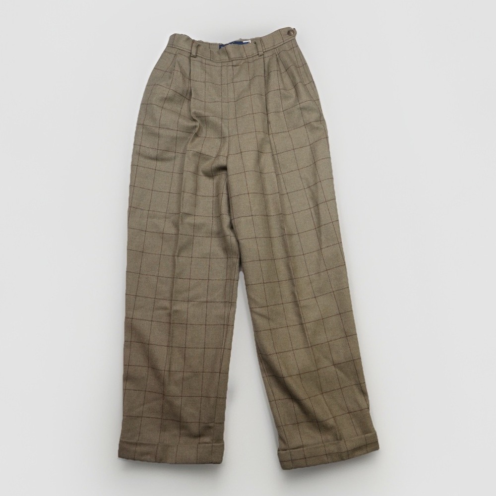 Vintage Ralph Lauren Brown Plaid Dress Pants Cuffed Hem Union Made Women's 25x27